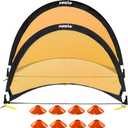 Poray Soccer Goal for Kid Easy-up Set of Two Portable Soccer Net 210D Oxford with 8 Field Marker Cones Extra Stakes Fun for Backyard and Soccer Training