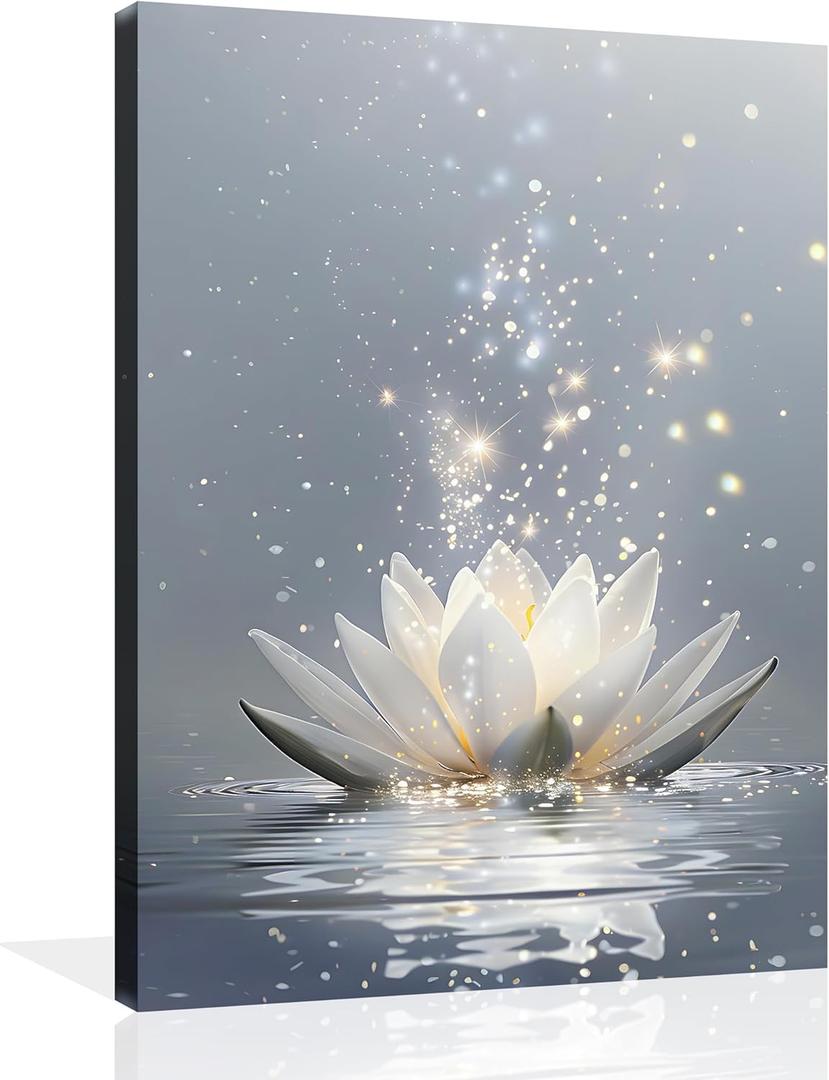 OWNANRTHM Zen Canvas Wall Art Lotus Flower Wall Art Lotus Flower in Water Painting Lotus Zen Prints for Yoga Spa Meditation Spiritual Room Wall Decor Framed 12X16 inch