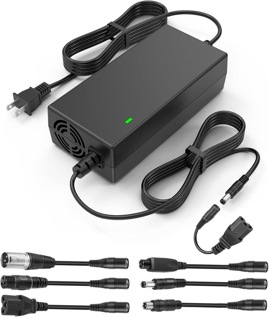 54.6V 2A Charger with 7 in 1 Plugs Output Heads, for 48V-54.6V Li-ion Battery, Replacement for Razor/Jetson/Voyage, gotrax, ninebot Series 54.6V 2A Charger with 7 in 1 Plugs Output Heads, for 48V-54.6V Li-ion Battery, Replacement for Razor/Jetson/Voyage, gotrax, ninebot Series