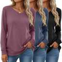 Velvelhall 3 Pack Women's Long Sleeve Sweatshirts Cotton V Neck Pullover Shirts Casual Loose Fit Soft Basic Tunic Tops(Black, Navy Blue, Red, X-Large)