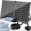 POPOSOAP 55W Solar Fountain Pump with Pond Waterfall Box, 304 Stainless Steel Pond Waterfall Spillway, Pond Spillway with 9.8FT PU Corrugated Tubing for Garden Water Features-P5552