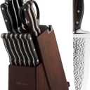 Kitchen Knife Set with Block, 15-Piece Professional Stainless Steel Sharp Knives Set for Kitchen with Built-in Sharpener, Ergonomic Wooden Handle, Full Tang Forged Triple Rivet, Boxed Knife Set