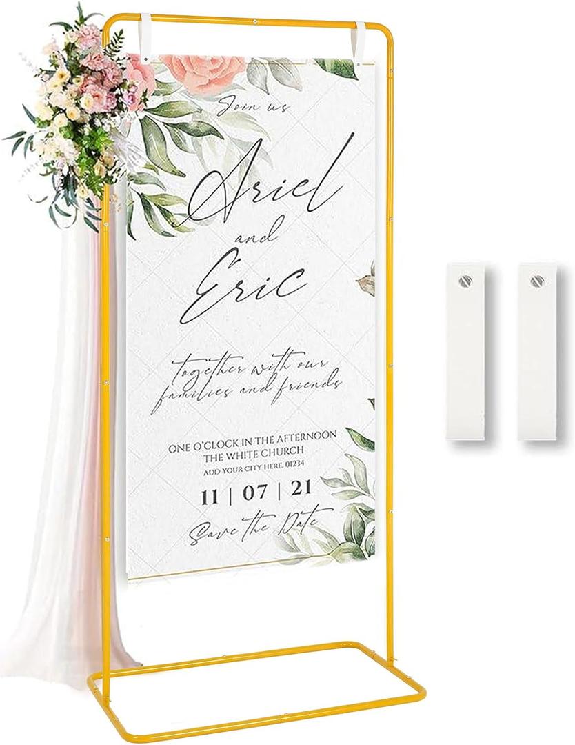 Wedding Sign Holder,Adjustable Welcome to Our Wedding Sign Stand with 2 Leather Sign Hanging Straps,Wedding Seating Chart Stand for Party,Baby Shower,Graduation Ceremony(Posters Excluded)