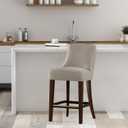 Manhattan Comfort Beever Modern Counter Height Stools with Back – Chenille Upholstered Kitchen Chairs with Rubberwood Frame, Gold Footrest – Tall Seating for Island or Bar – 27.4" High, Taupe