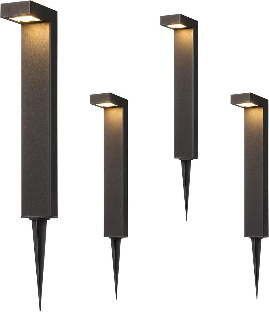 EDISHINE Low Voltage Pathway Lights Wired, 3000K 3.2W 50,000Hrs Waterproof LED Outdoor Landscape Lighting with Connectors, 12V Modern Cast-Aluminum Landscape Path Lights for Walkway Garden, 4 Pack