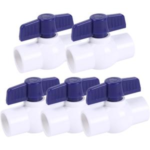 5 Pack 3/4'' Slip PVC Ball Valve, PVC Water Pipe Shut Off Valves 3/4inch with Double Socket Full Flow Port, T Handle SCH40 Plastic Control Valve for Swimming Pool, Irrigation, Sewage Pipes