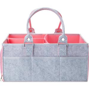 Mr. Pen- Baby Diaper Caddy Organizer, Gray, Pink Inside, Nursery Storage Bin and Car Organizer for Diapers and Baby Wipes