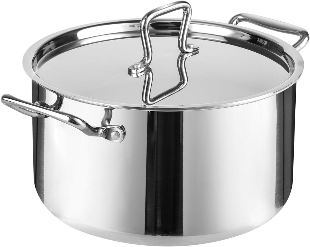 Whole-Clad Tri-Ply Stainless Steel Stockpot with Lid, 8 Quart Large Cooking Pot All Stove Compatible Up to 600, 18/8 Stainless Steel Kitchen Induction Ready Cookware