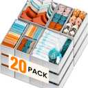 Criusia 20 Pack Drawer Organizer Bins - Grey Fabric Closet Organization and Storage Dividers for Baby Clothes, Adult Socks, Underwear, Bra, etc. (20 Pack, Grey)