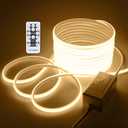 COB Outdoor LED Strip Lights Waterproof 50ft Dimmable LED Rope Light with Reomote AC 110V~120V Cuttable Flexible FCOB COB Light Strip Warm White 3000K for Building Garden Commerical Decor