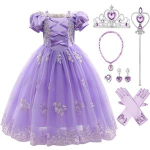 ODIZLI Girls Princess Dress Up Costume Butterfly Tulle Dress+Accessories Birthday Party Halloween Christmas Carnival Cosplay (9-10 Years, Purple-rapunzel)