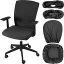 4 Pcs Office Chair Covers Set Computer Universal Protective Stretchable Chair Seat Covers Desk Armrest Cover Pads Office Cushion Backrest for Rotating(Regular,Dark Grey)