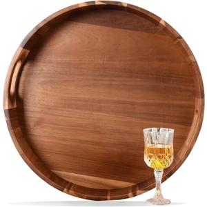 Extra Large 20" Acacia Wood Tray with Handles - Wooden Serving Tray for Ottoman, Coffee Table, Charcuterie, Bed & Breakfast - Rustic Modern Style