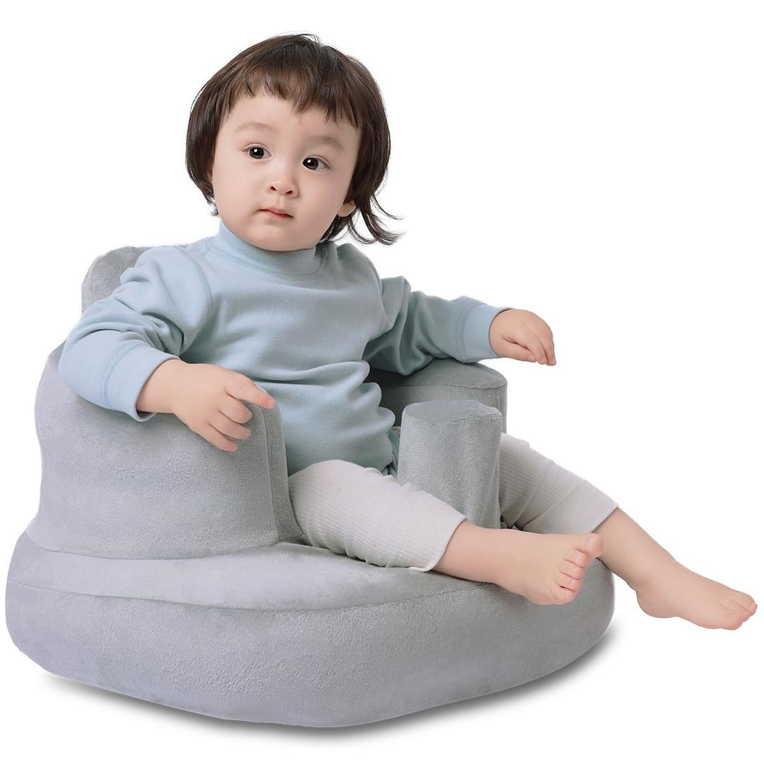 Inflatable Baby Seat with Breathable Cover for Babies 3 Months and Up, Inflatable Infant Chair, Blow-Up Baby Chair, Infant Sit-Up Chair (Bear + Cover)