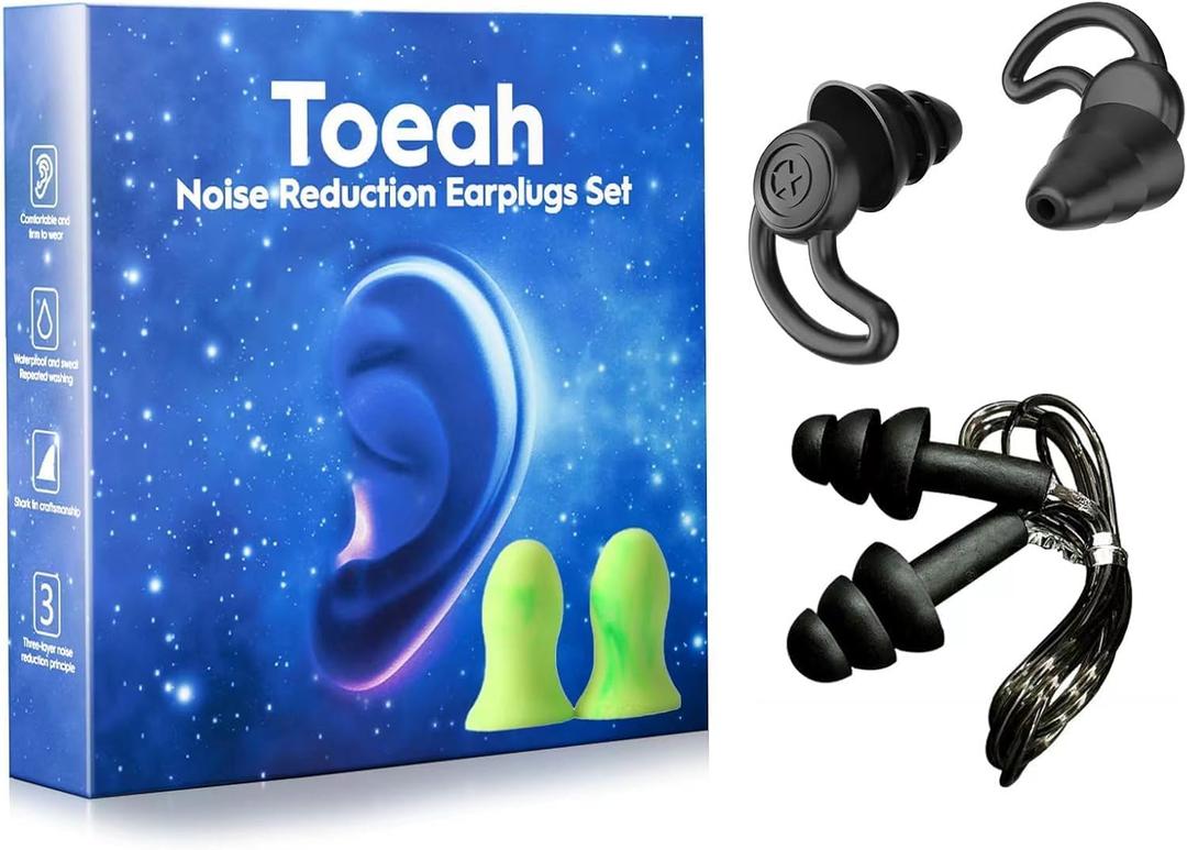 2Pack 3 in 1 Ear Plugs for Noise Reduction, Ear Plugs for Sleeping Noise Cancelling, Washable Hearing Protection for Work, Travel, Concert, Swimming, Sleep Snoring