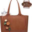 LOVEVOOK Tote Bag for Women, Leather Vintage Work Bag with 40oz Cup Holder,Nurse Teacher Shoulder Bag,Roomy,6 Pockets