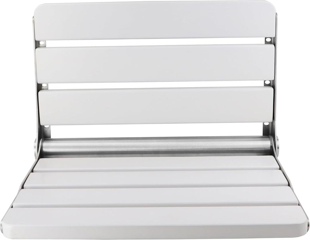 16 Inchs Foldable Shower Seat Wall Mounted, Folding Shower Seat for Adults, 400lbs Max Load for Inside Shower, Small Shower Spaces (White)