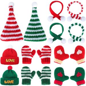 Hiboom 16 Pcs Winter Mini Knit Doll Hats and Scarves Decor Mini Santa Hat Tiny Gloves Set Christmas Doll Clothes for Christmas Small Clothing Accessories DIY Craft Xmas Costume Gift(Modern)