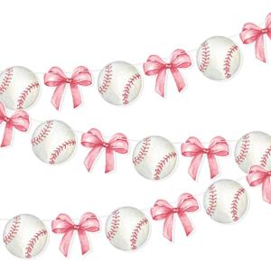 TaoBary 2 Pcs Pink Bow and Baseball Banner Baseball Paper Garland Party Decorations Sports Theme Hanging Decoration Paper Garland for Baby Shower/birthday Party Wall Decorations Photo Props