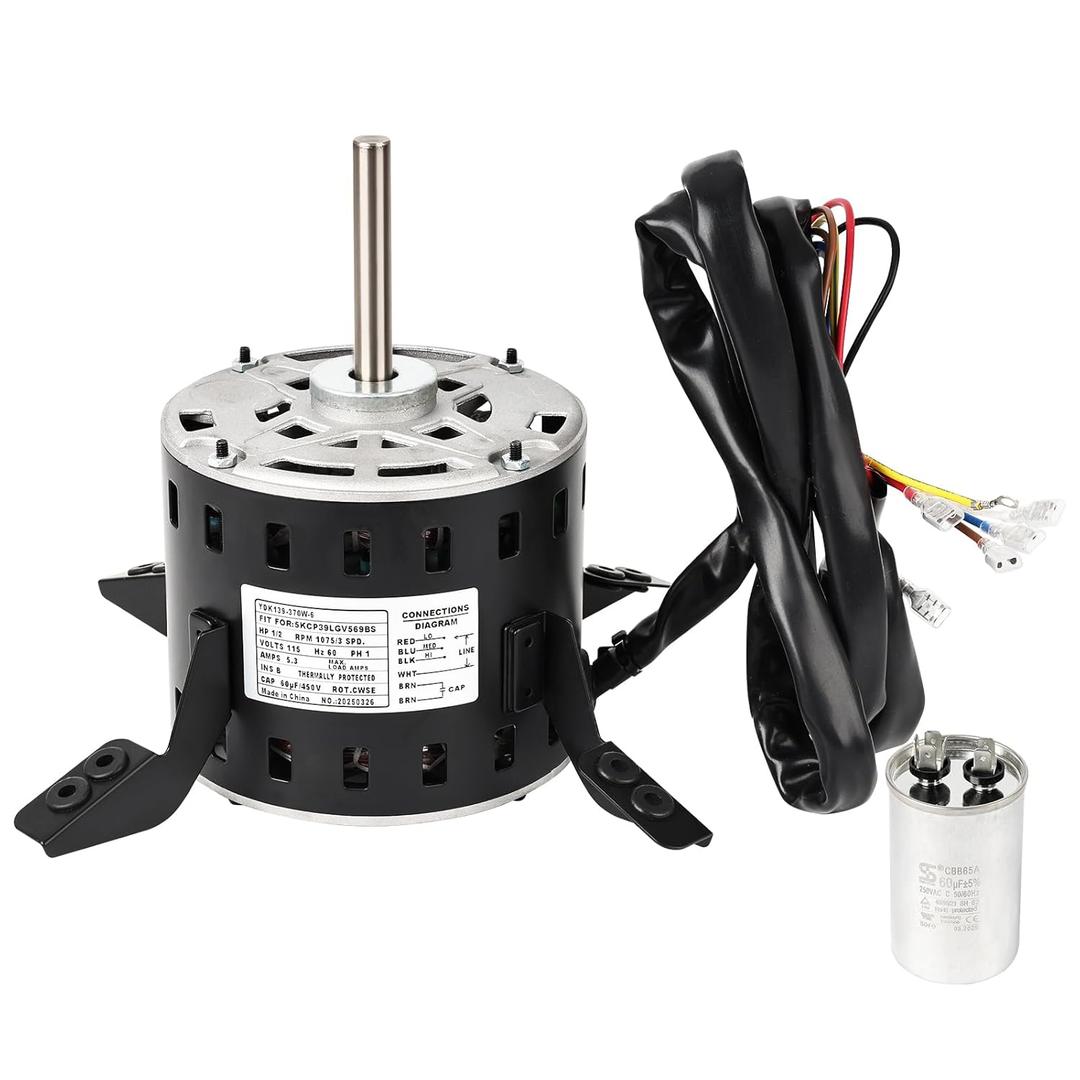 5KCP39LGV569BS Furnace Blower Motor Compatible with GE Bryant Carrier Payne Condenser Motor(1/2HP 115V 1075RPM 3SPD 60Hz) Replacement HC43TE113 5KCP39LGSA06S Electric Motor