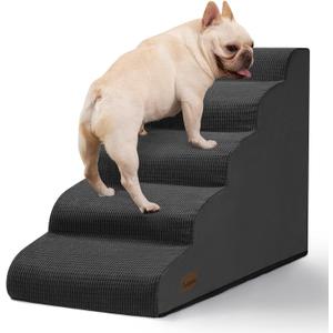 Aodisman 5-Step Dog Stairs and Ramp for High Bed, Non-Slip Sturdy Pet Steps for Small Dogs and Cats,22.2" H, Black