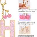 Junyuerly Pink Initial Keychain with Cherry Charm, Gold letter Bag Charms for Women,Cute Purse Handbag Accessories