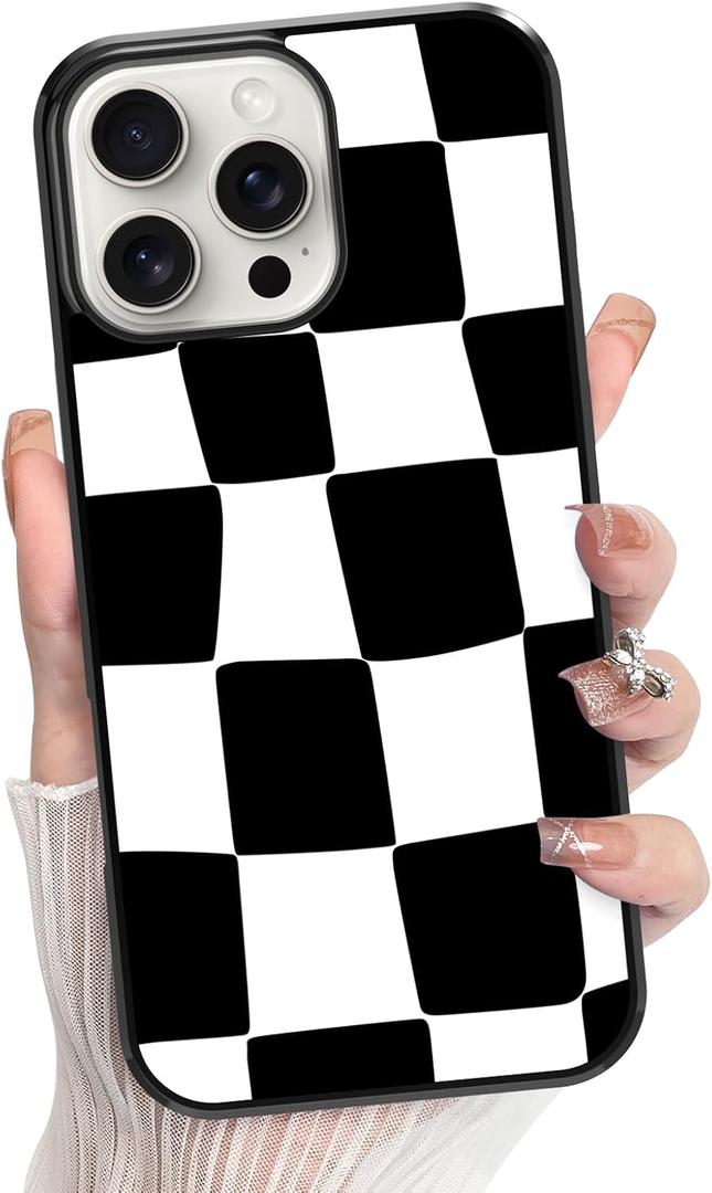 KANGHAR for iPhone 16 Pro Max Case Checkered Anti-Skid Aesthetic Cute Pattern Magnetic [Compatible wth Magsafe] + Screen Protector Slim Shockproof Full Body Protection for Girls Women