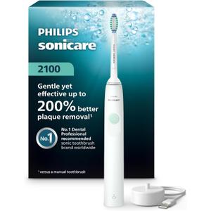 Philips Sonicare 2100 Series Electric Toothbrush - Sonic Toothbrush with Advanced Sonic Technology, Two Intensity Settings, Smartimer & Quadpacer, White, Model HX3661/04