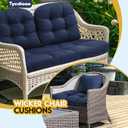 All Weather Wicker Chair Cushions of 3 Pieces, Waterproof Outdoor Wicker Chair Cushion for Patio Furniture Loveseat Settee Bench, 1 Loveseat and 2 U-Shaped Thickened Cushions, Blue