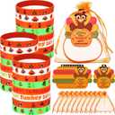 Liliful 72 Pcs Thanksgiving Fall Party Favors for Kids 24 Set Turkey Silicone Wristbands with Gift Tags and Organza Bags Thanksgiving Friendsgiving Goodie Bags for Classroom Students(Turkey Style)