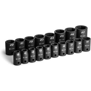 Capri Tools 1/2 in. Drive Shallow Impact Socket Set, 10 to 27 mm, Metric, 18-Piece