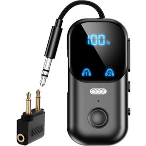 Bluetooth 5.4 Transmitter Receiver aptX Adaptive for 2 AirPods/Headphones, 2-in-1 Bluetooth Audio Adapter with Mic & LED Display for TV, Airplane Travel, 3.5mm AUX Wireless Adapter for Car/Home Stereo (Black)