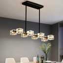Modern Crystal Chandelier for Dining Room,Black and Gold Pendant Lights Fixture with 8-Lights,Adjustable Height Hanging Ceiling Light for Kitchen Island,Bedroom,Over Table,Living Room