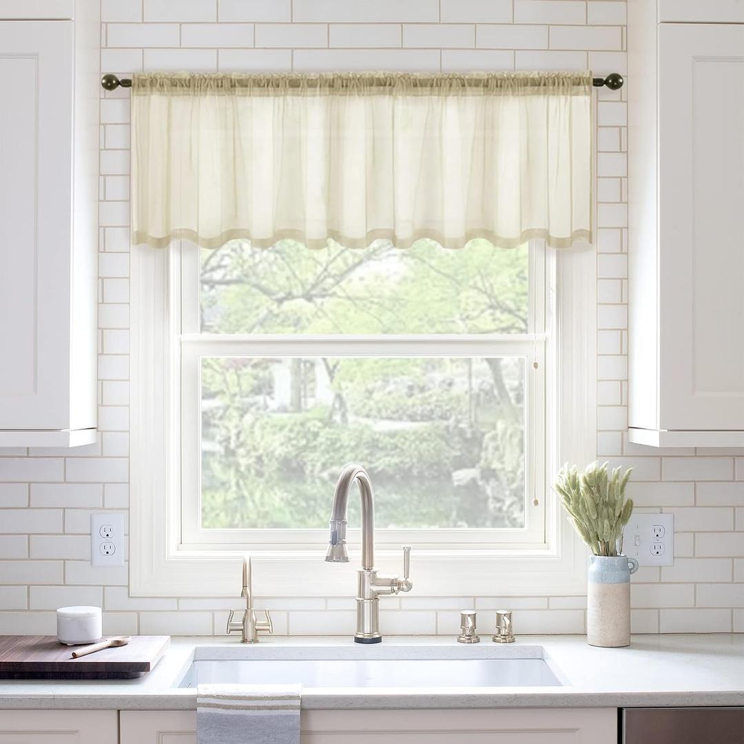 MIULEE Beige Window Valance Sheer Curtains Rod Pocket,Half Voile Drapes Extra Wide for Small Window Kitchen Cafe,One Panel 60" W x 18" L Inch