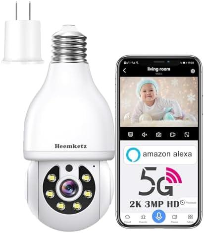 Heemketz Light Bulb Security Camera for Home Security, 2K Security Camers Wireless Outdoor Motion Tracking Detection & Alarm, 5GHz & 2.4GHz WiFi Bulb Camera, Color Night Vision, Two-Way Talk, Alexa
