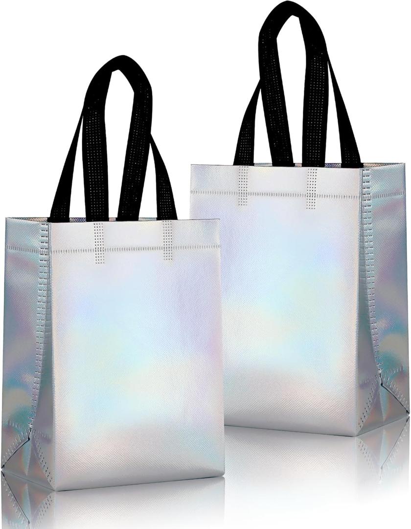 25 Pack Gift Bags with Handles,Small Gift Bags,Non-woven Bag for Birthday,Baby Shower,Crafts, Christmas,Party Supplies,Iridescent,5.9" L x 3.5" W x 8" H