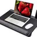 Extra Large Lap Laptop Desk - Full PU Material Mouse Pad Gaming Tray - Portable LapDesk with Phone Holder & Wrist Rest for Notebook, MacBook, Tablet, Bed, Sofa(Black, Fit Up 17.3-in Laptops)
