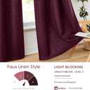 Melodiux Burgundy Linen Textured Room Darkening Curtains for Bedroom, Living Room, Farmhouse Silver Grommet Window Curtain Drapes, 52 by 63 Inches (2 Panel)