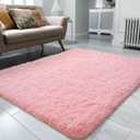 Soft Fluffy Area Rug for Living Room Bedroom, 4x6 Pink Plush Shag Rugs with Non-Slip Backing, Fuzzy Shaggy Accent Carpets for Kids Girls Rooms, Modern Apartment Nursery Dorm Indoor Furry Decor, Pink