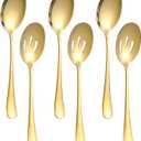 6 Pieces Serving Spoons Set, 8.7 Inch Serving Spoon, Includes 3 Server Spoon and 3 Slotted Spoons, Stainless Steel Buffet Banquet Large Utensils Cutlery Set for Kitchen, Gold