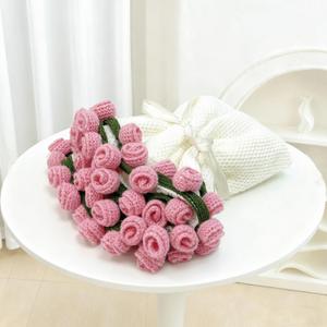 47-Inch Round Crochet Rose Flower Bouquet Blanket for Bed & Couch, Romantic Gift for Daughter Birthday, Valentine, Christmas,Mother's Day (Pink)