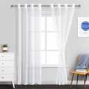 JIUZHEN White Sheer Curtains 84 Inches Long - Grommet Semi Transparent Light Filtering Window Drapes for Bedroom Living Room, 52Wx 84L, Set of 2 with Tiebacks (52"W x 84"L (Pack of 2))