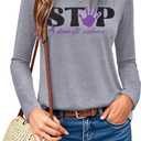 MNLYBABY Stop Domestic Violence Shirt Women: Domestic Violence Awareness Sweatshirt Purple Ribbon Lightweight Long Sleeve Top (Large, Grey)