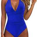 SUUKSESS Women Sexy Tummy Control One Piece Swimsuits Halter Push Up Bathing Suits, M