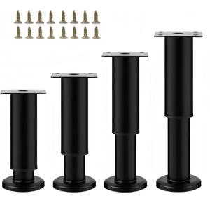 4PCS Adjustable 7.08-12.2 Inch Metal Furniture Legs Black Furniture Replacement Foot Legs for Kitchen Cabinet Sofa Bed Desk Table Feet Support(Black)