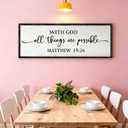 With God All Things are Possible Framed Wall Art, 40'x'15'' Positive Holy Religious Rustic Bible Verse for Christian God Jesus Christ Prayer, Vintage Horizontal Inspirational Catholic Scripture Decor