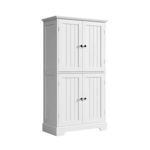 ChooChoo Bathroom Floor Cabinet, Modern Bathroom Storage Cabinet with 4 Doors and Adjustable Shelves, Freestanding Cupboard for Living Room, White