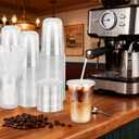 100PCS 16 oz Disposable Plastic Cups with Flat Lids and Clear Straws, Round Bottom To Go Iced Coffee Cups, BPA Free Holiday Cups for Smoothies, Cold Drinks, Coffee Shop, Juice Bars, Takeout, Office