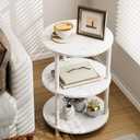 XBurmo Round Coffee Table for Living Room - Narrow Side or Bedside Stand, Industrial Vintage Nightstand for Bedroom, or Small Spaces, Marble White