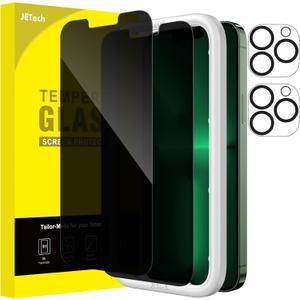 JETech Privacy Screen Protector for iPhone 13 Pro 6.1-Inch with Camera Lens Protector, Anti-Spy Tempered Glass Film, Easy Installation Tool, 2-Pack Each